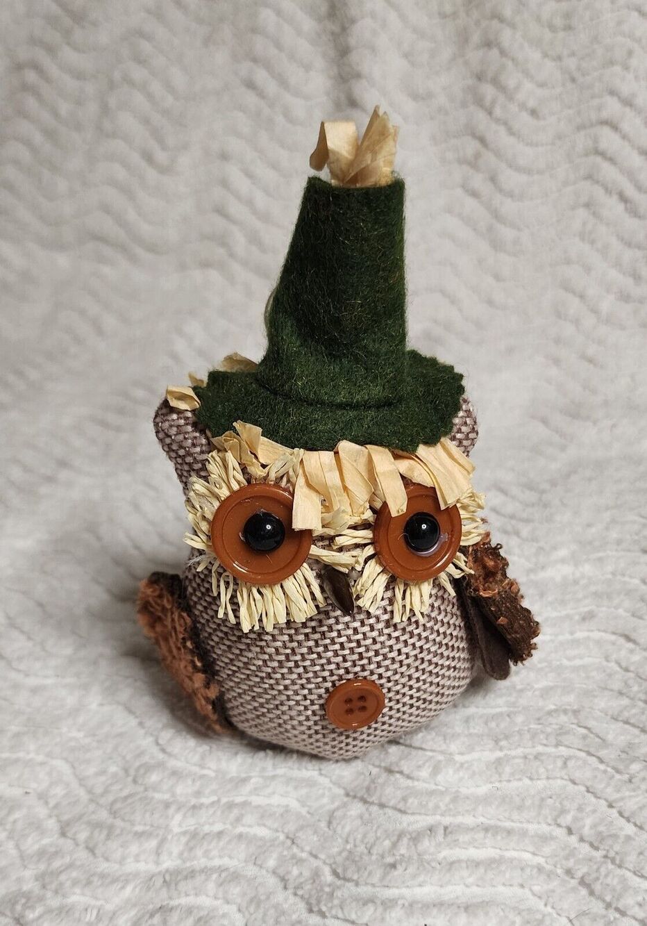 CUTE Burlap Scarecrow Owl Handmade Fall Autumn Halloween Tree Ornament